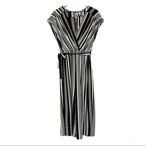 Black and white striped faux wrap cropped jumpsuit XL